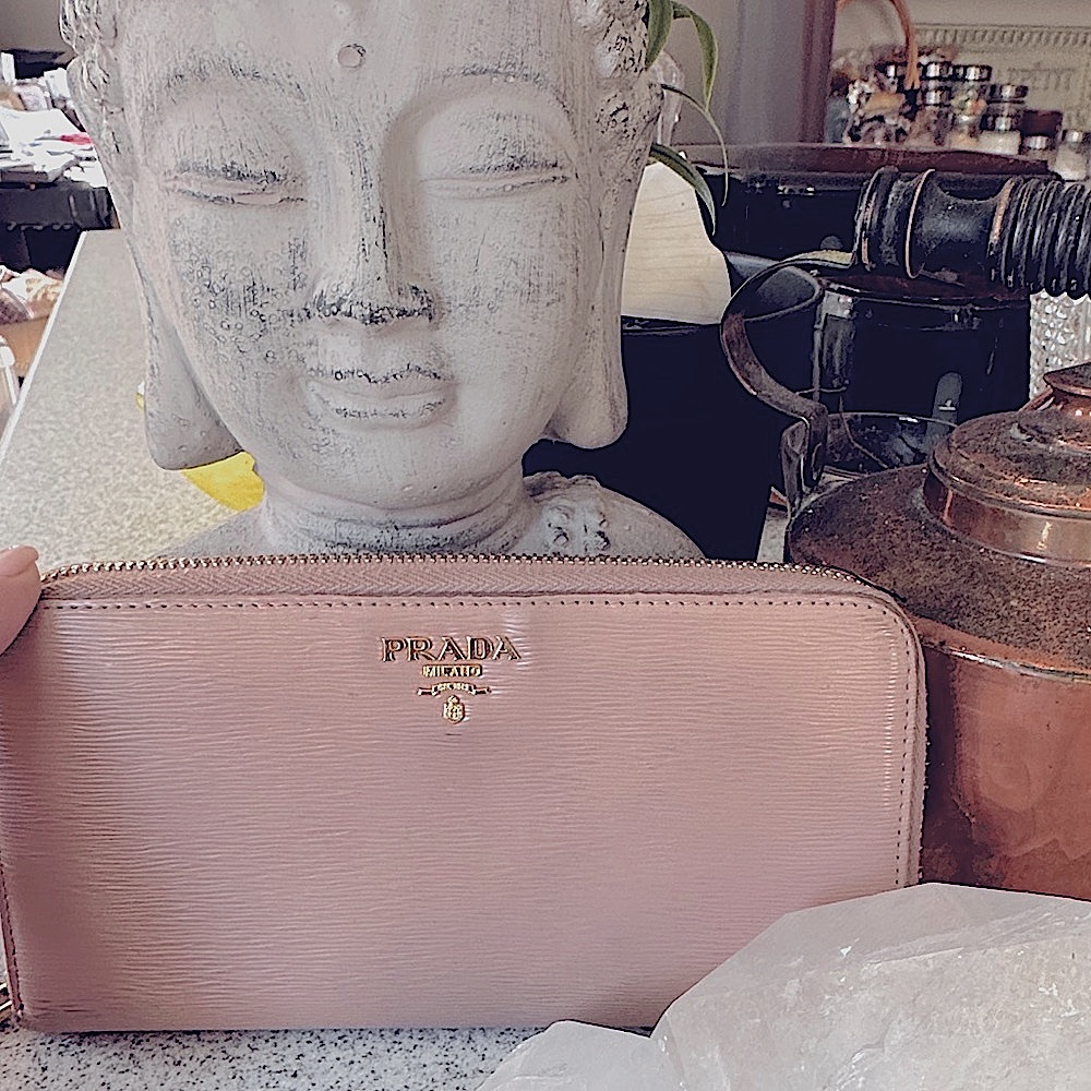 PRADA Saffiano Zip Around Nude/Gold Wallet
